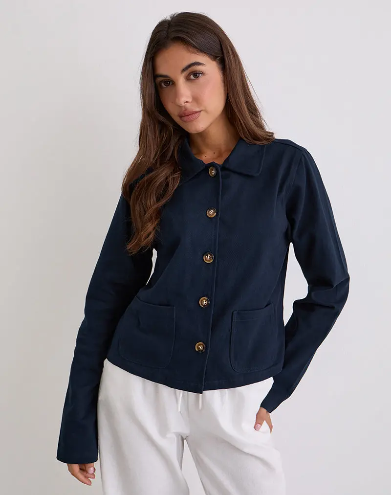 Calva Boxy Jacket In Dark Navy 1