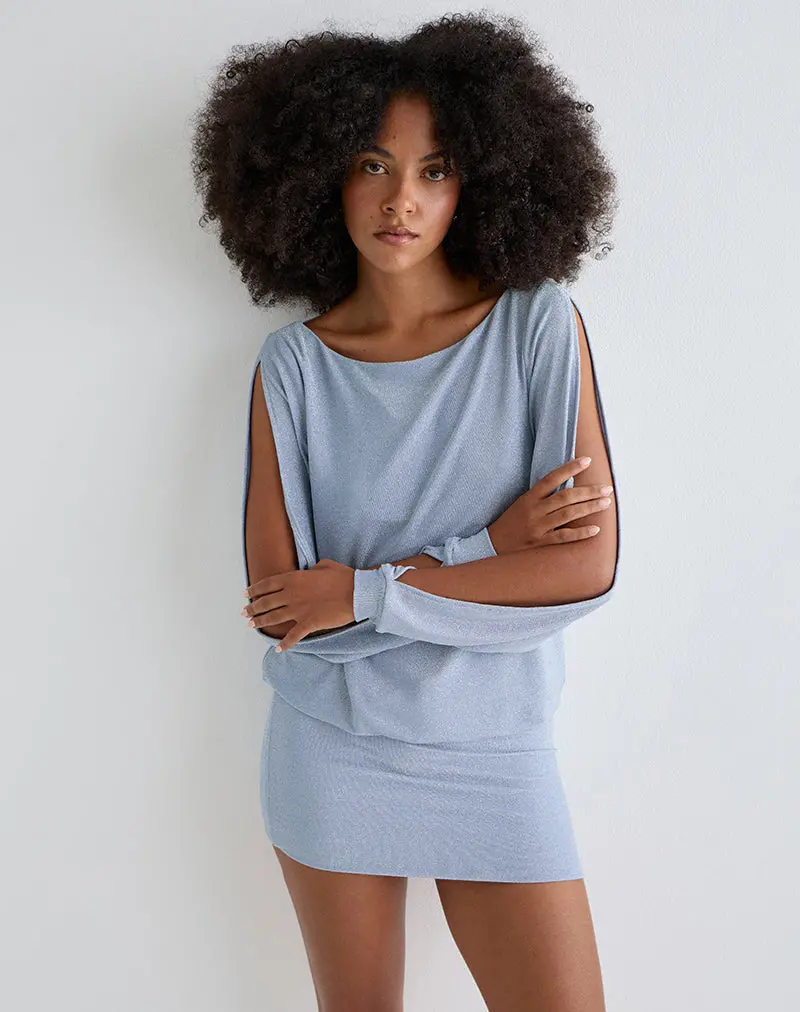 Carola Cut Out Arms Mini Dress In Shimmer Blue 1
