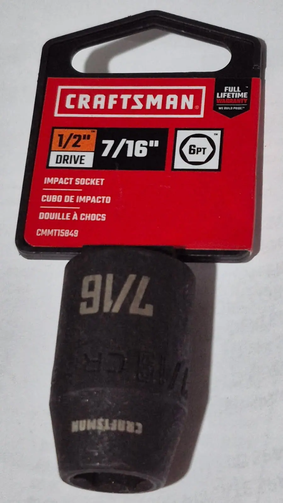 Cmmt15849 7/16" Impact Rated Shallow 6 Point 1/2" Drive Socket Craftsman 1