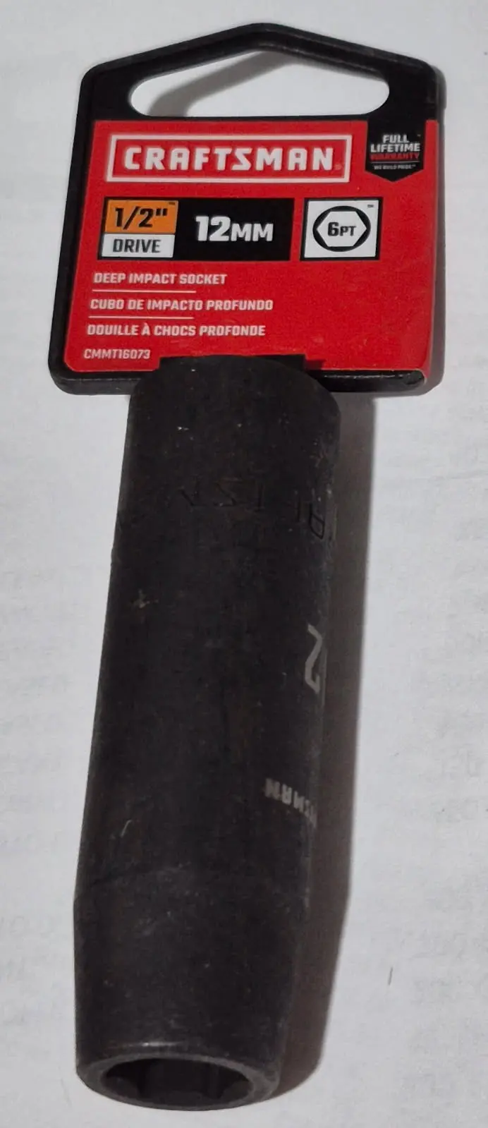 Cmmt16073 12Mm Impact Rated Deep 6 Point 1/2" Drive Socket Craftsman 1