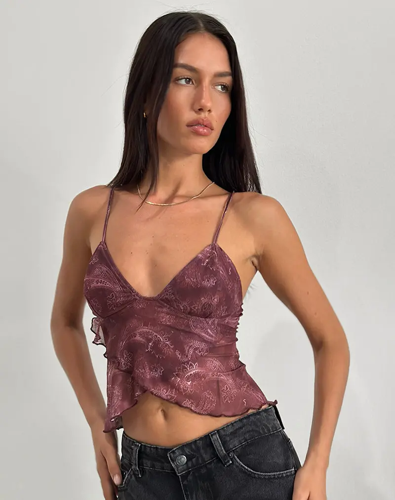 Cojira Top In Mesh Tonal Paisley Plum 1