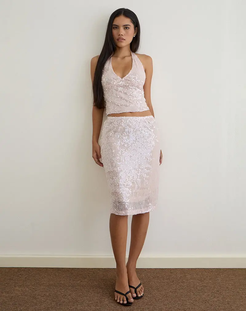 Kavivi Midi Skirt In Sequin Baby Pink 1