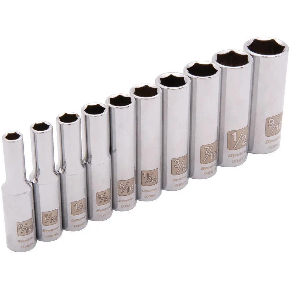 1/4" Drive 10 Piece 6 Point, Deep Sae Socket Set, 3/16" - 9/16" 1