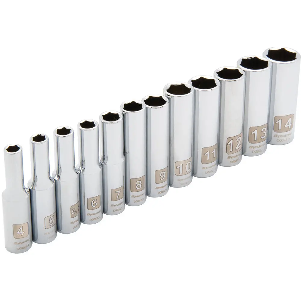 1/4" Drive 12 Piece 6 Point, Deep Metric Socket Set, 4Mm - 14Mm 1
