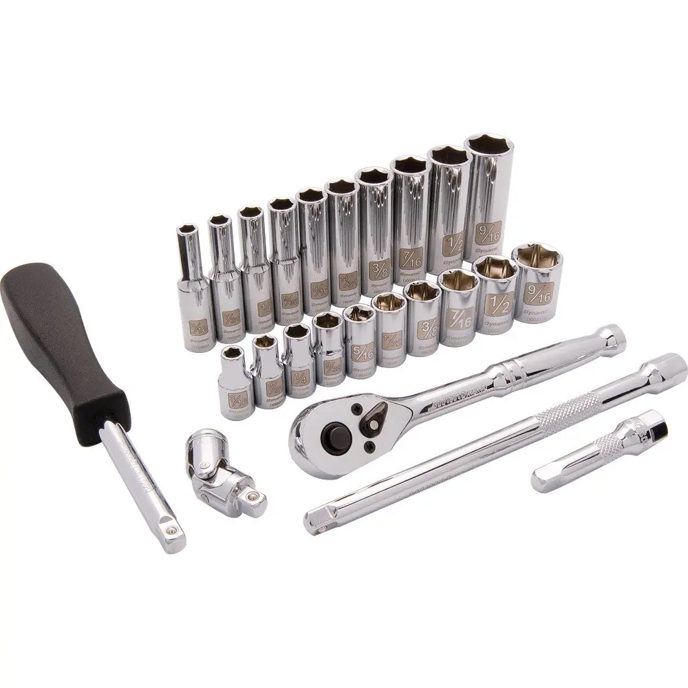 1/4" Drive 25 Piece 6 Point, Sae Standard/Deep Socket Set, 3/16" - 9/16" 1