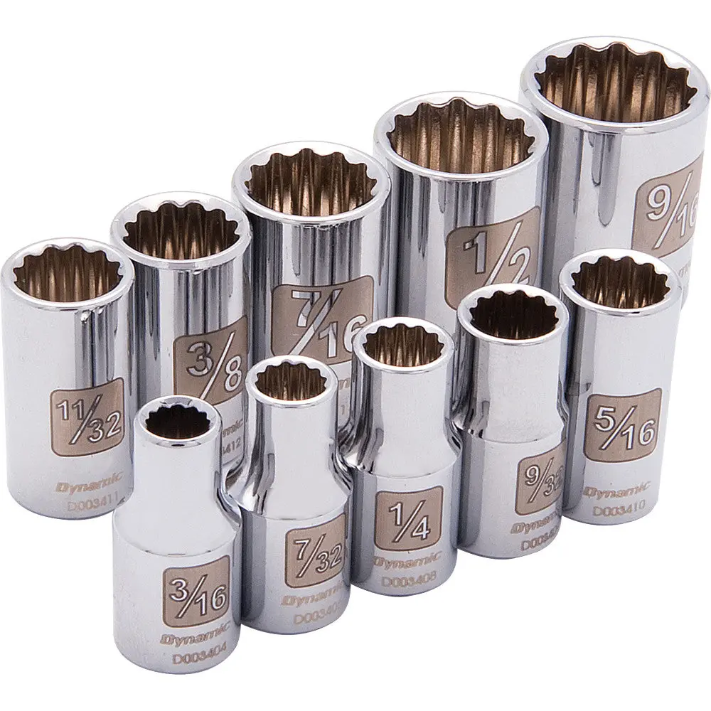 1/4" Drive 10 Piece 12 Point, Standard Sae Socket Set, 3/16" - 9/16" 1