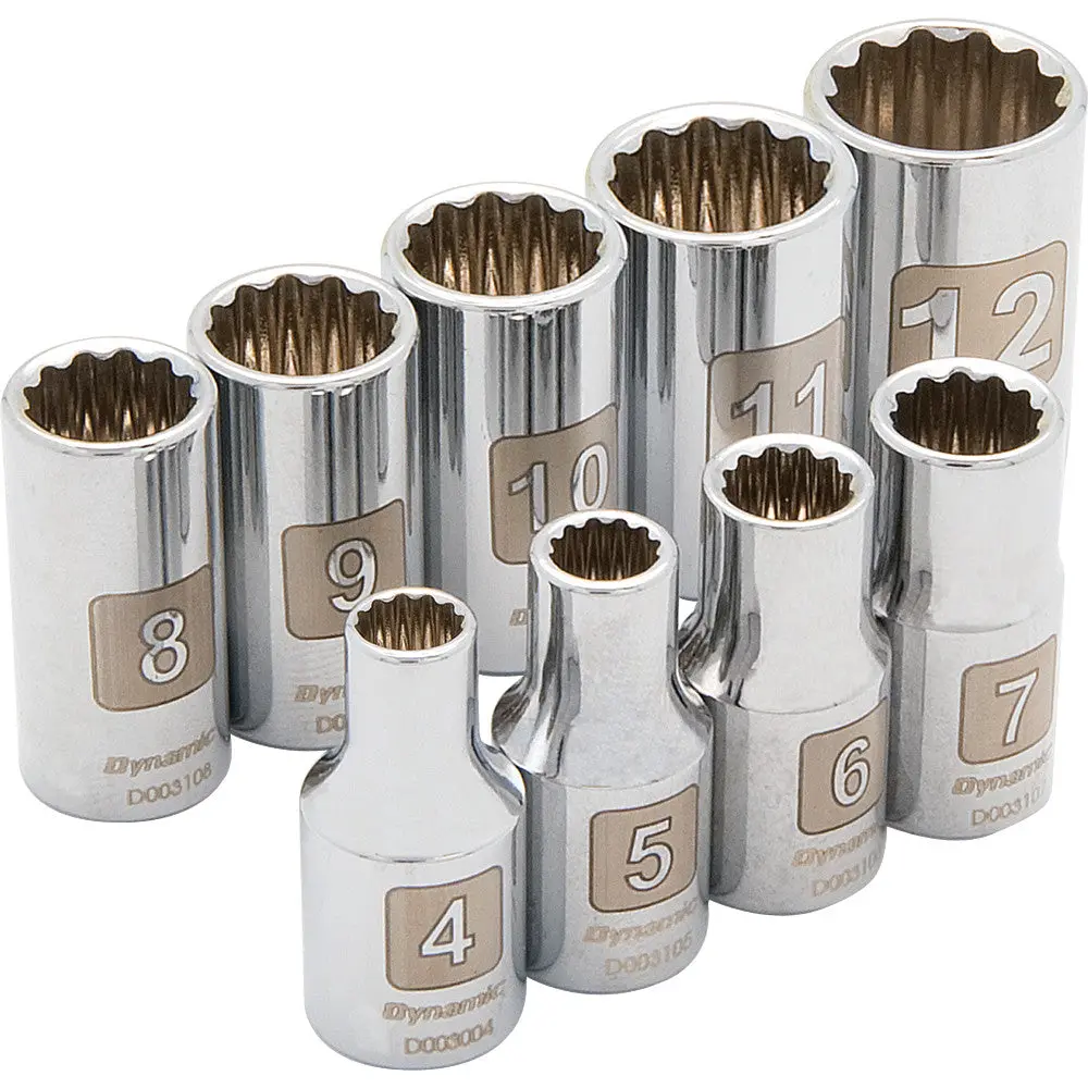 1/4" Drive 9 Piece 12 Point, Standard Metric Socket Set, 4Mm - 12Mm 1