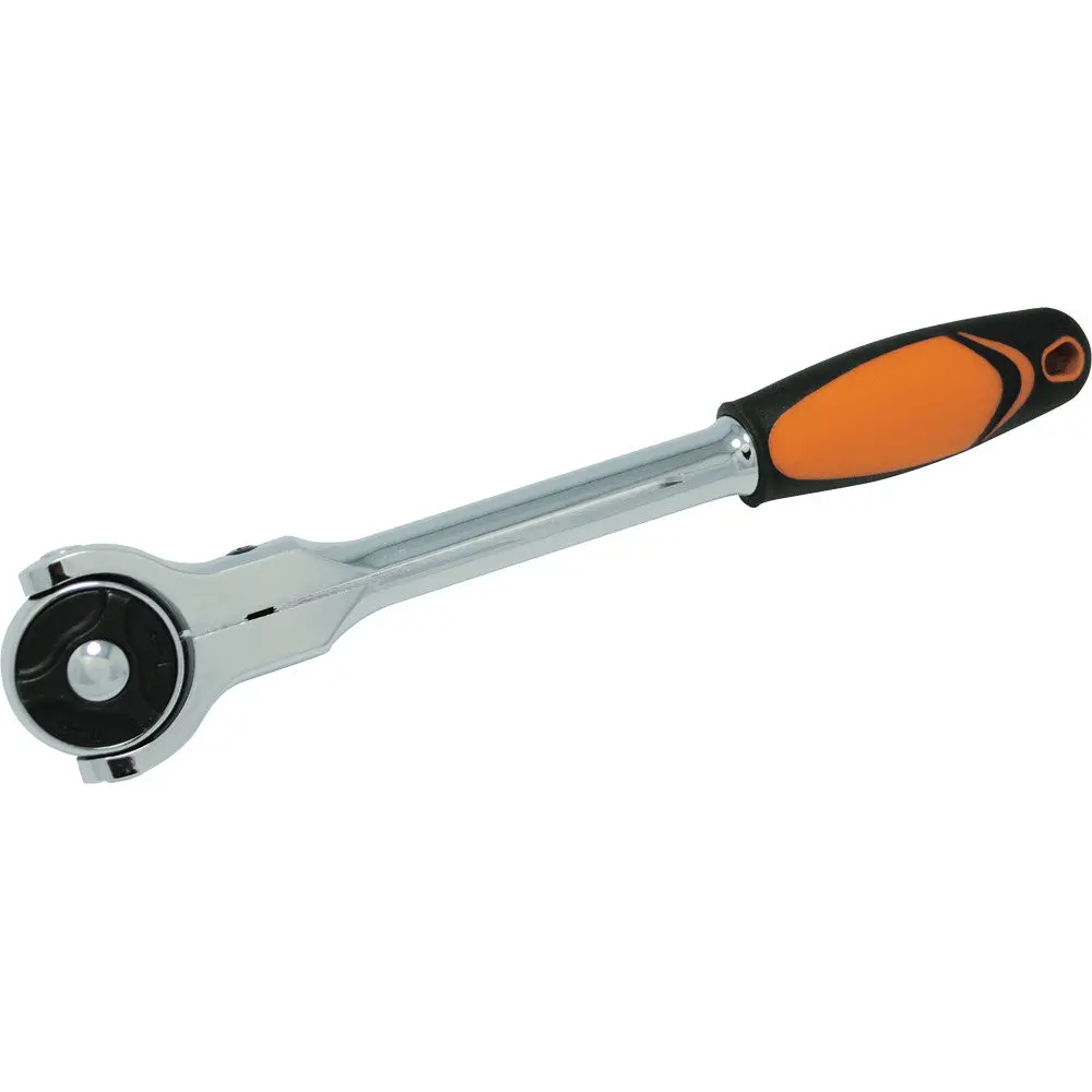 3/8" Drive 72 Tooth Swivel Head Quick Release Ratchet With Comfort Grip Handle 1