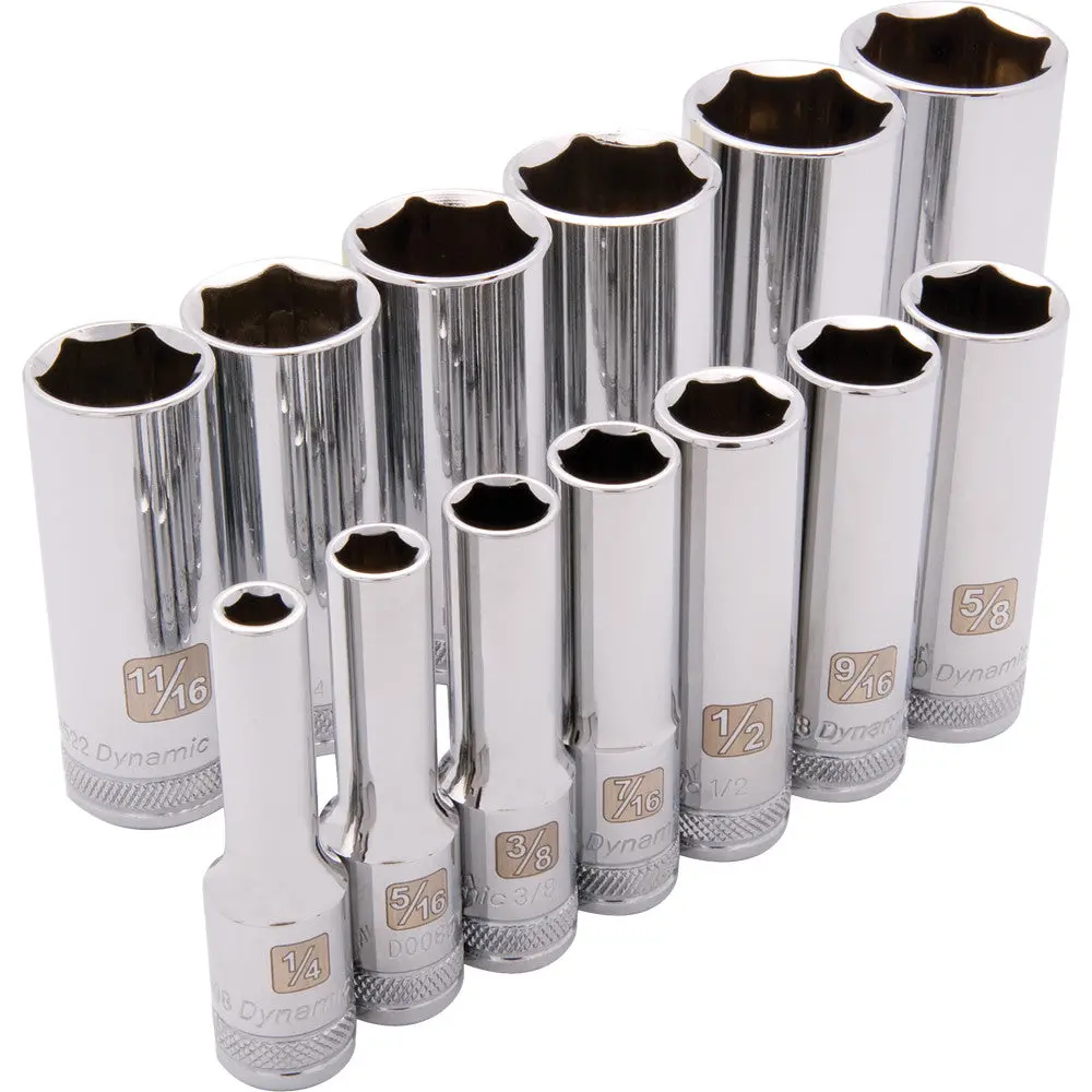 3/8" Drive 13 Piece 6 Point, Deep Sae Socket Set, 1/4" - 1" 1