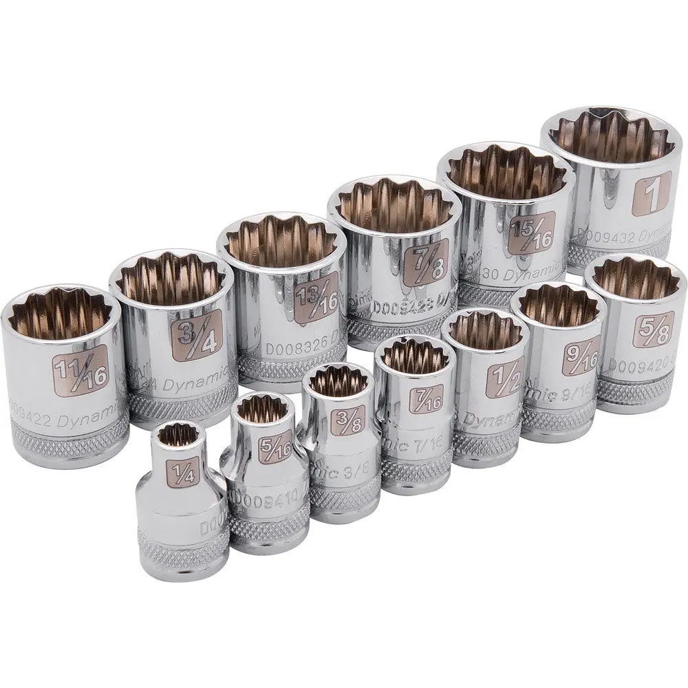 3/8" Drive 13 Piece 12 Point, Standard Sae Socket Set, 1/4" - 1" 1