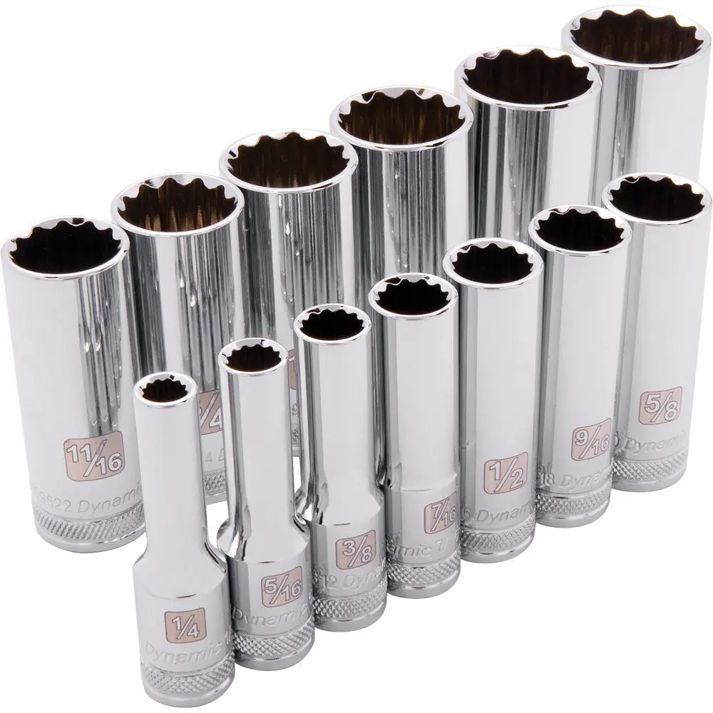 3/8" Drive 13 Piece 12 Point, Deep Sae Socket Set, 1/4" - 1" 1