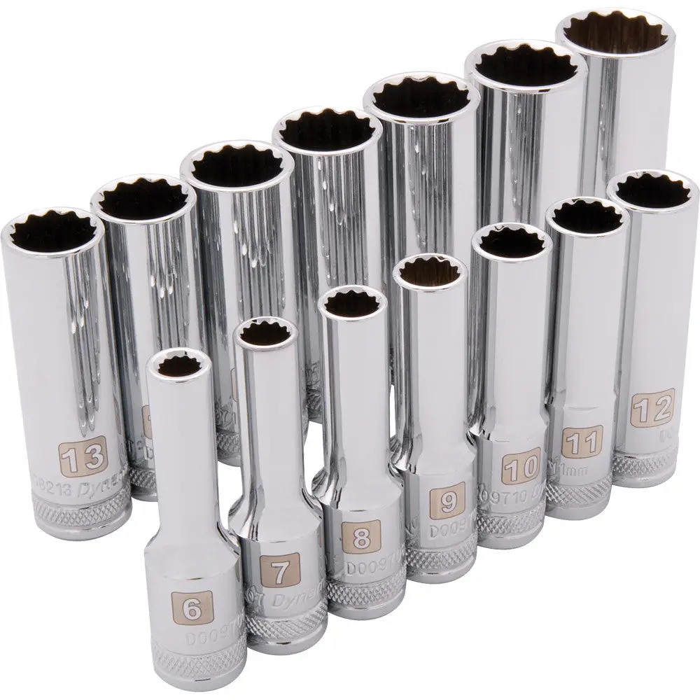 3/8" Drive 14 Piece 12 Point, Deep Metric Socket Set, 6Mm - 19Mm 1