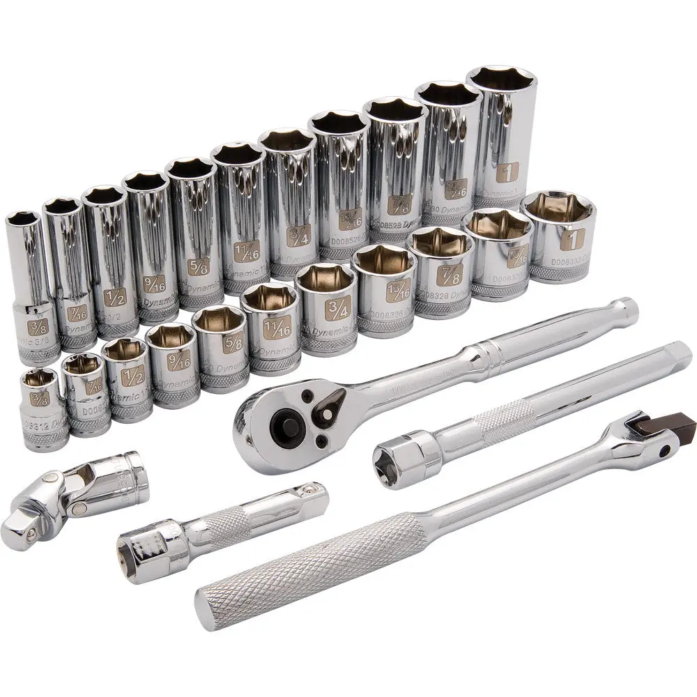 3/8" Drive 27 Piece 6 Point, Standard/Deep Sae Socket Set, 3/8" - 1" 1
