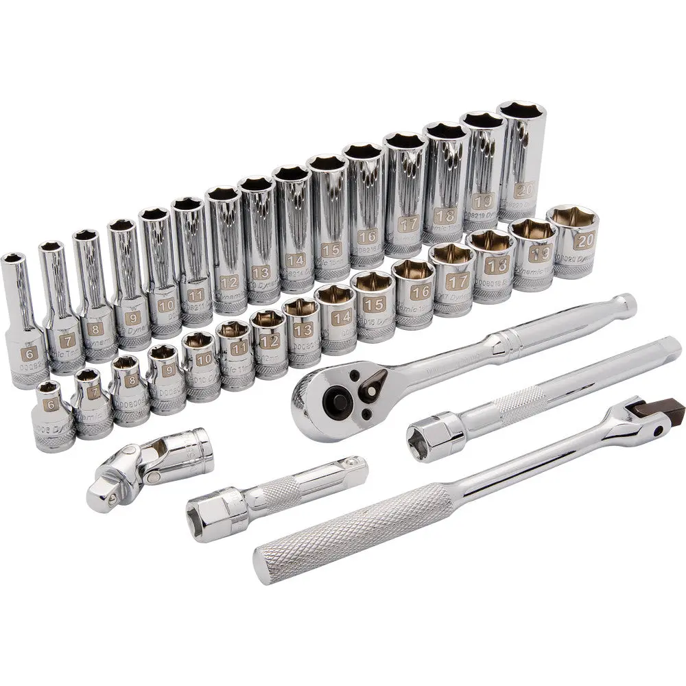 3/8" Drive 35 Piece 6 Point, Standard/Deep Metric Socket Set, 6Mm - 20Mm 1