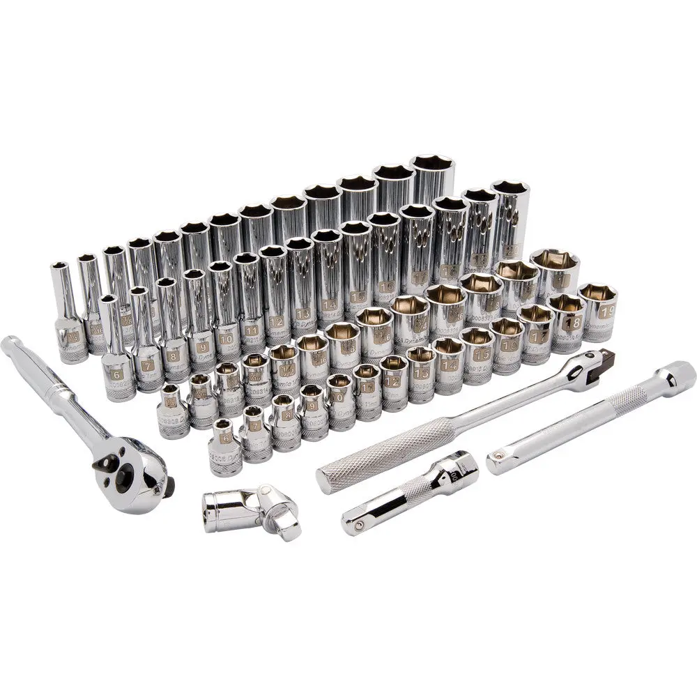 3/8" Drive 60 Piece 6 Point, Standard/Deep, Sae/Metric Socket Set, 1/4" - 1 , 6Mm - 20Mm 1