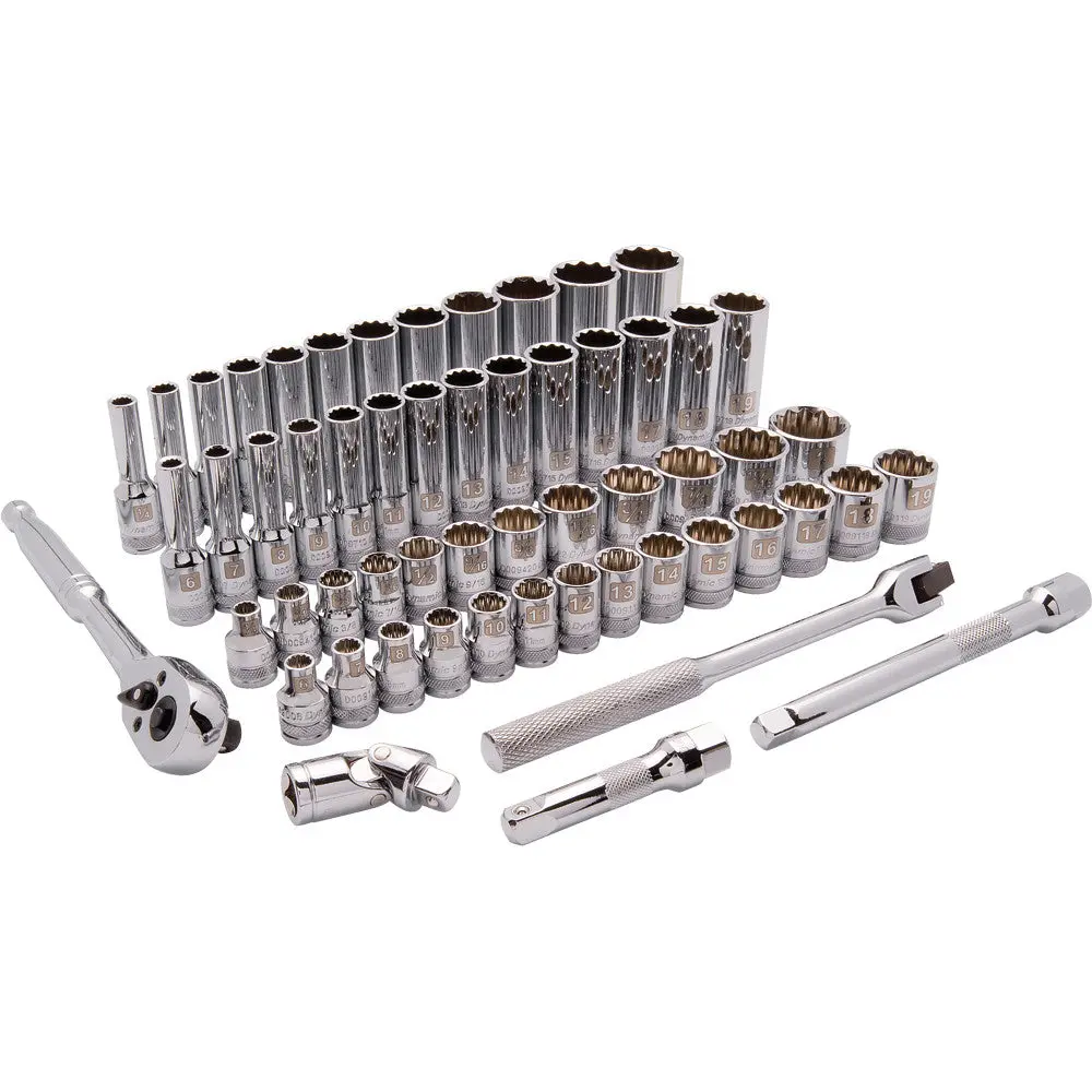 3/8" Drive 57 Piece 12 Point, Standard/Deep, Sae/Metric Socket Set, 1/4" - 1 , 6Mm - 19Mm 1