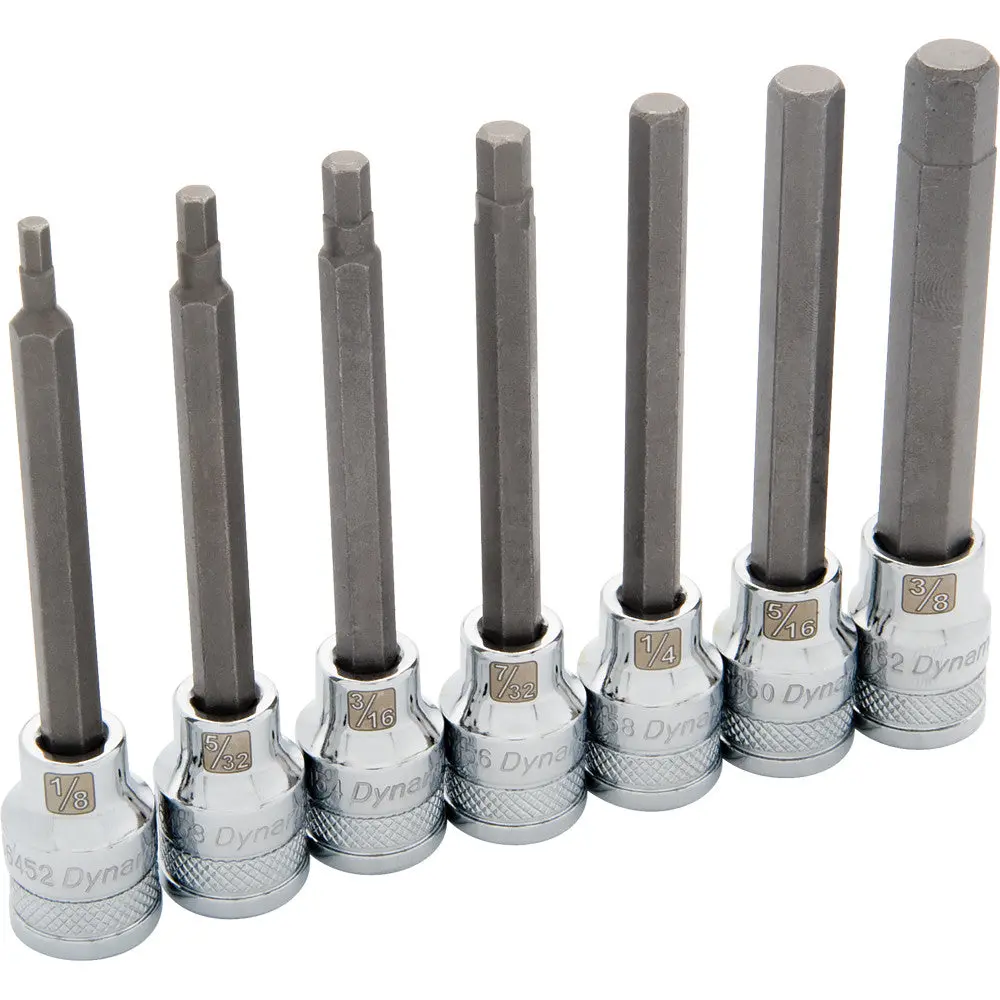 3/8" Drive 7 Piece Sae, Long Hex Socket Set, 1/8" - 3/8" 1