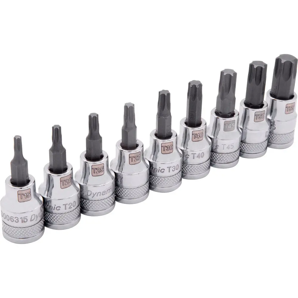 3/8" Drive 9 Piece Standard Length, Torx® Socket Set, T15 - T55 1