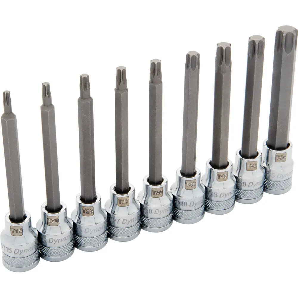 3/8" Drive 9 Piece Long, Torx® Socket Set, T15 - T55 1