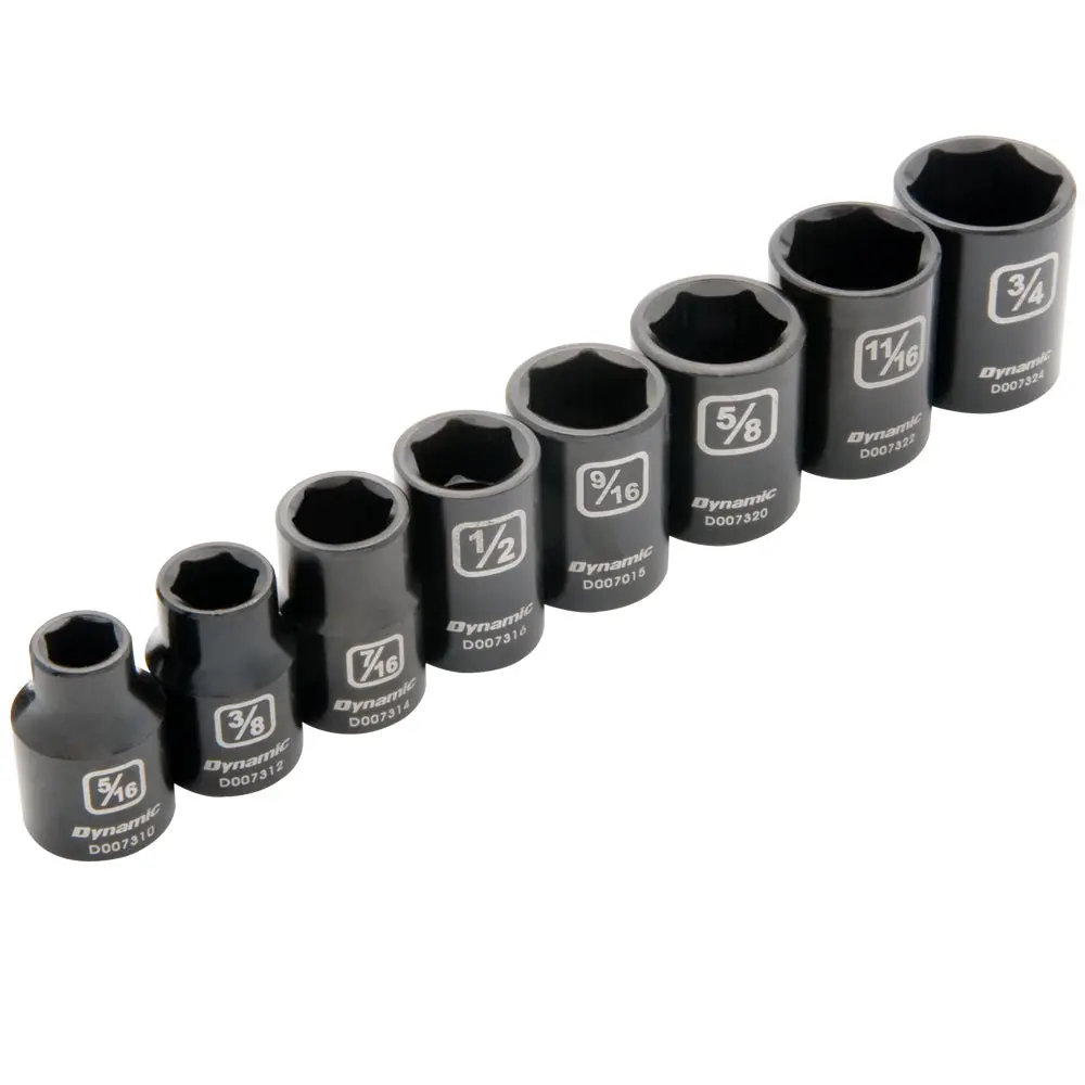 3/8" Drive 8 Piece 6 Point Sae, Standard Impact Socket Set, 5/16" - 3/4" 1
