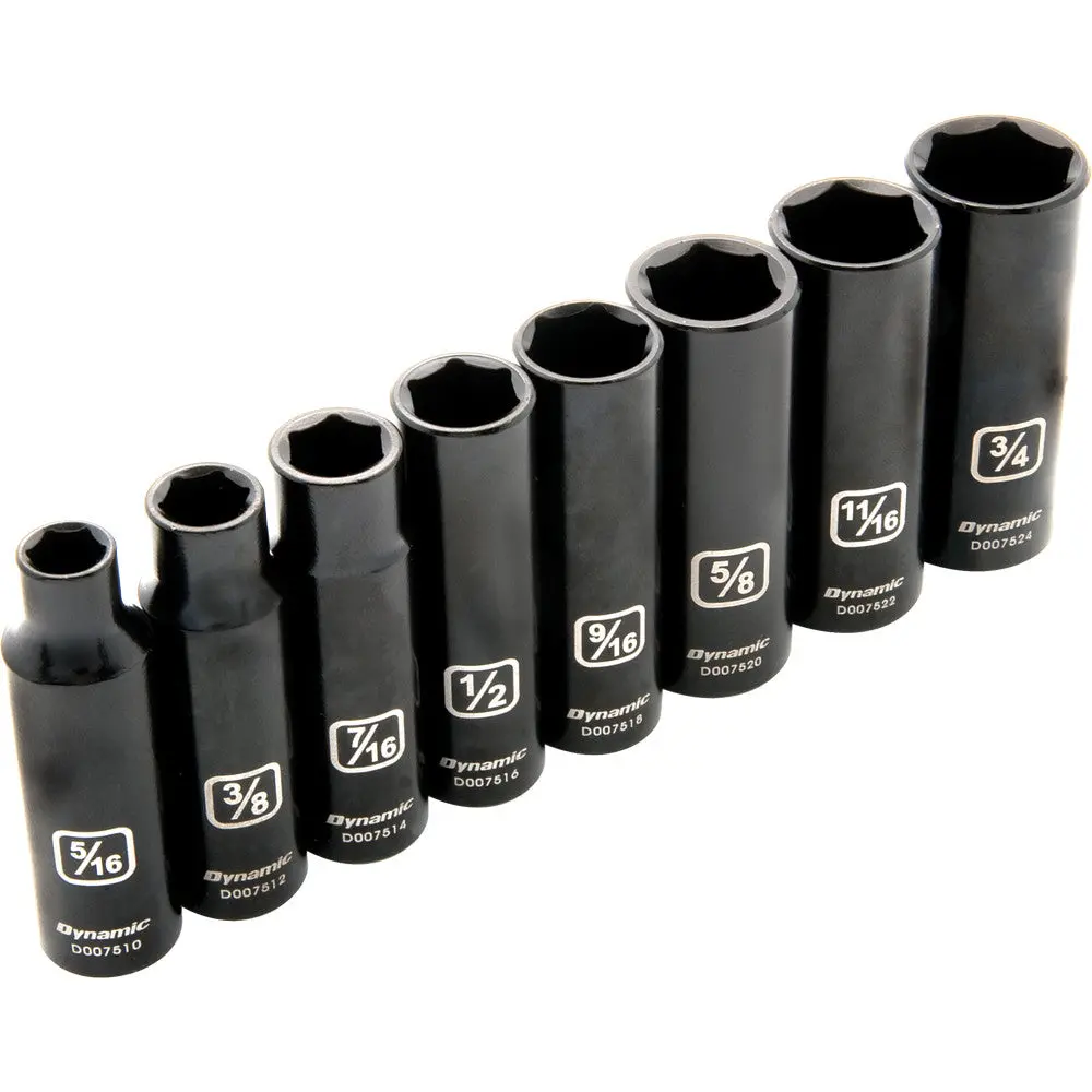 3/8" Drive 8 Piece 6 Point Sae, Deep Impact Socket Set, 5/16" - 3/4" 1