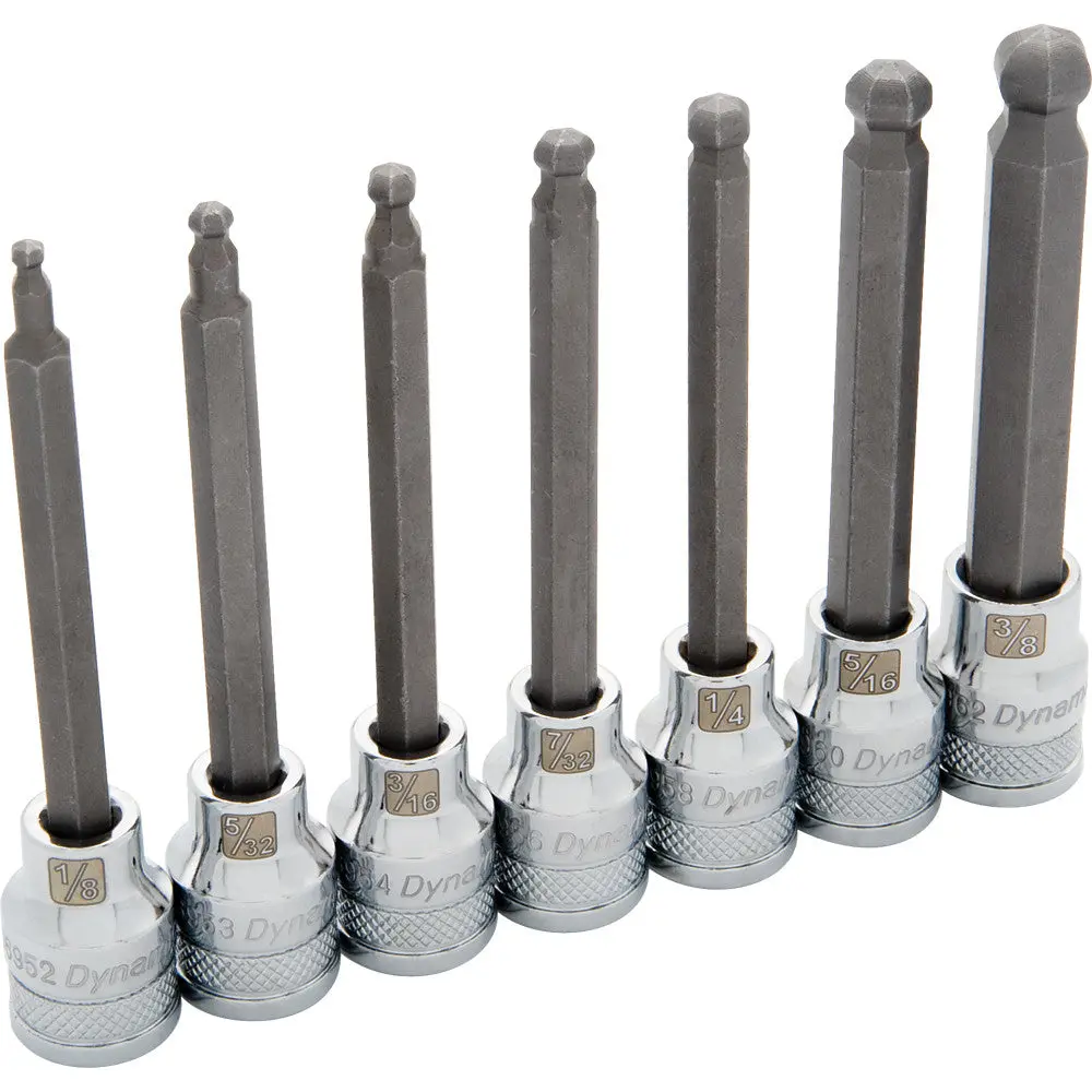 3/8" Drive 7 Piece Sae, Long Ball Nose, Hex Socket Set, 1/8" - 3/8" 1