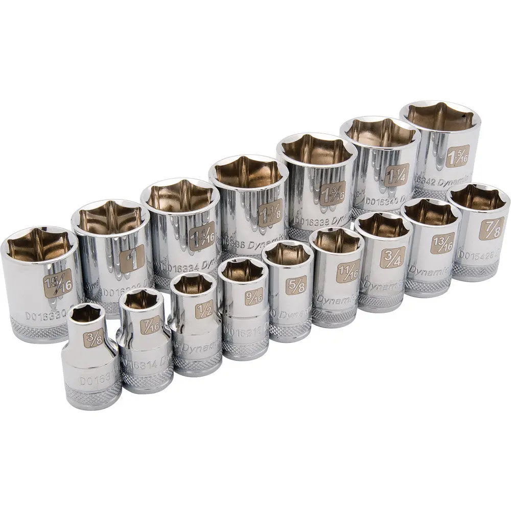 1/2" Drive 16 Piece 6 Point Standard, Sae Socket Set, 3/8" - 1-5/16" 1