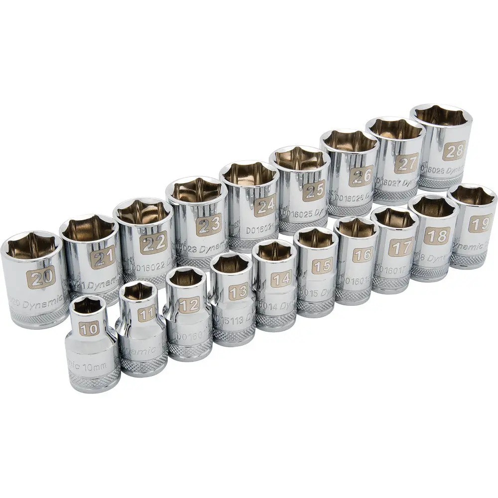 1/2" Drive 19 Piece 6 Point Standard, Metric Socket Set, 10Mm - 28Mm 1
