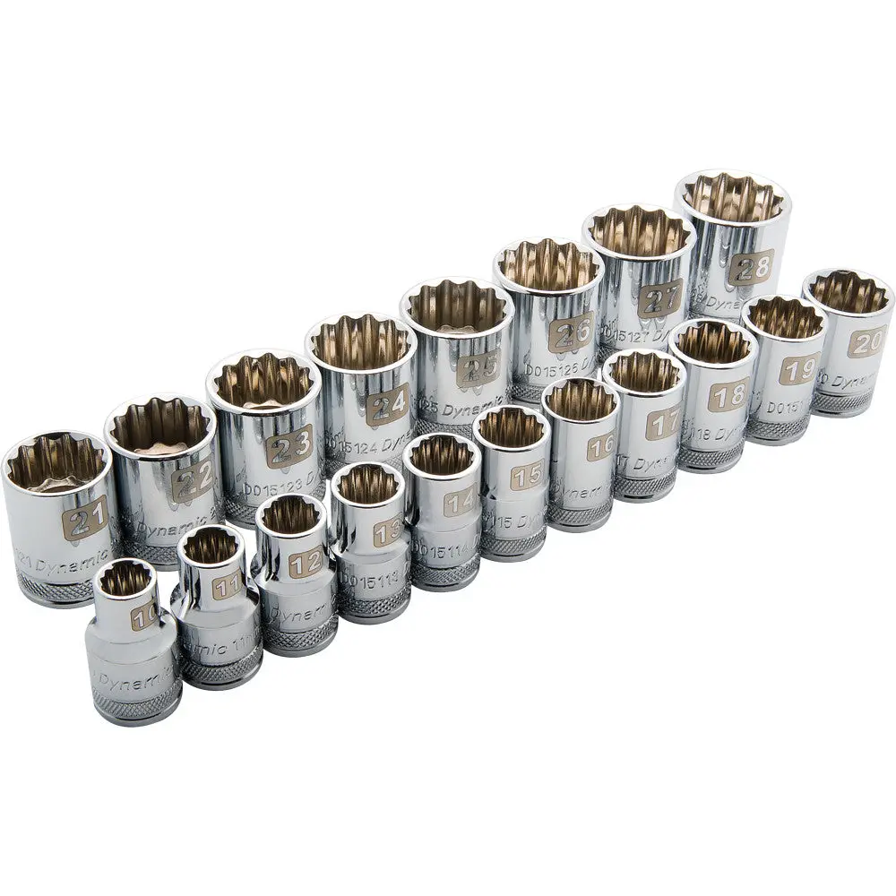 1/2" Drive 19 Piece 12 Point Standard, Metric Socket Set, 10Mm - 28Mm 1