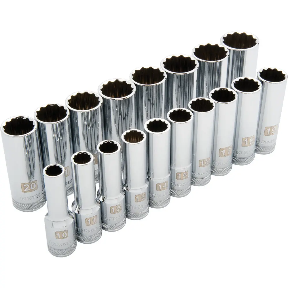 1/2" Drive 18 Piece 12 Point Deep, Metric Socket Set, 10Mm - 27Mm 1