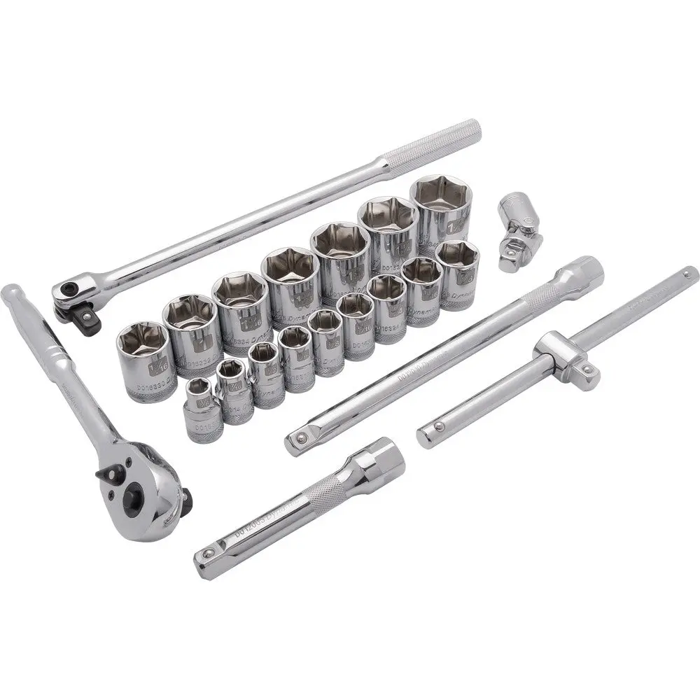 1/2" Drive 22 Piece 6 Point Standard, Sae Socket Set, 3/8" - 1-5/16" 1