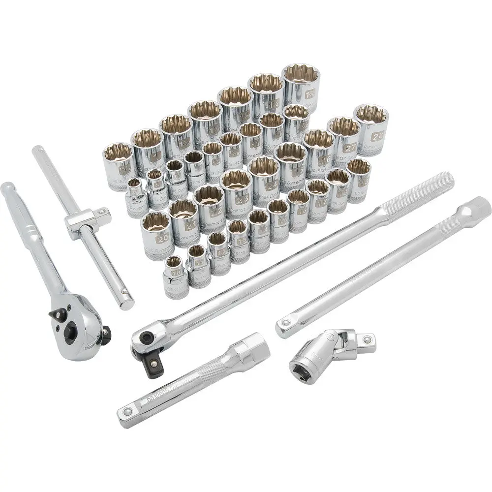 1/2" Drive 41 Piece 12 Point Standard, Sae/Metric Socket Set, 3/8" - 1-5/16" , 10Mm - 28Mm 1