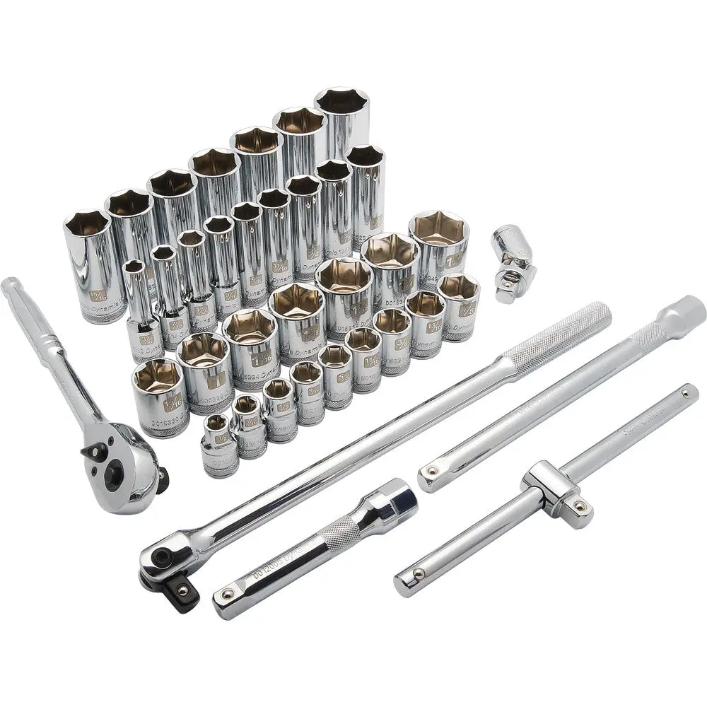 1/2" Drive 38 Piece 6 Point, Standard/Deep, Sae Socket Set, 3/8" - 1-5/16" 1