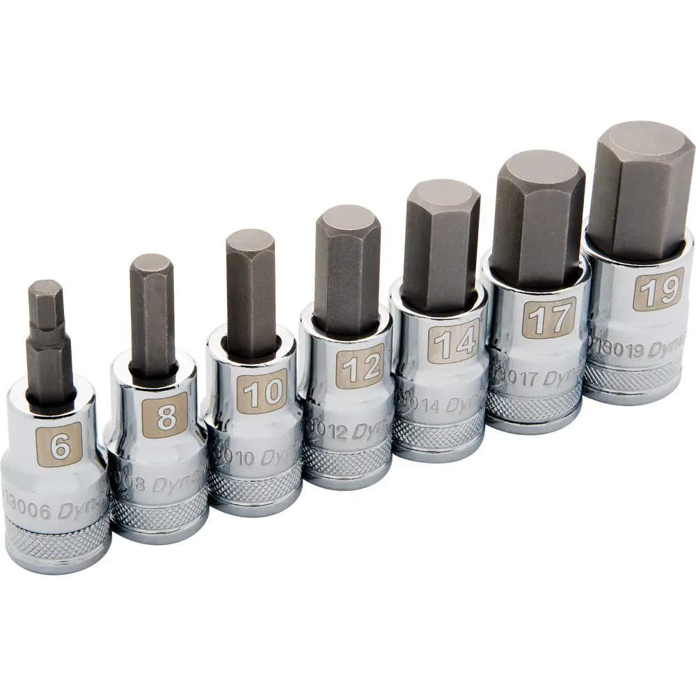 1/2" Drive 7 Piece, Metric Standard, Hex Socket Set, 6Mm - 19Mm 1