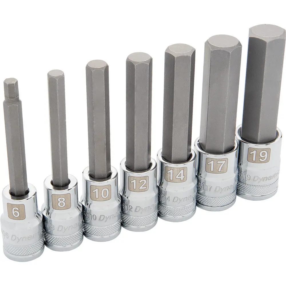 1/2" Drive 7 Piece, Metric Long, Hex Socket Set, 6Mm - 19Mm 1