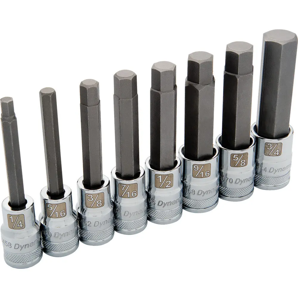 1/2" Drive 8 Piece Long Sae, Hex Socket Set, 1/4" - 3/4" 1