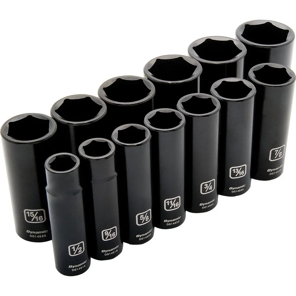 1/2" Drive 13 Piece 6 Point, Deep Impact, Sae Socket Set, 1/2" - 1-1/4" 1