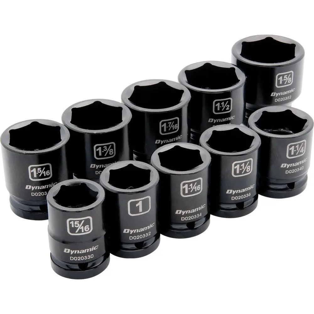 3/4" Drive 10 Piece 6 Point, Standard Length, Impact Sae Socket Set, 15/16" - 1-5/8" 1