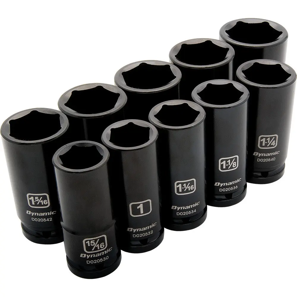 3/4" Drive 10 Piece 6 Point, Deep Length, Impact Sae Socket Set, 15/16" - 1-5/8" 1