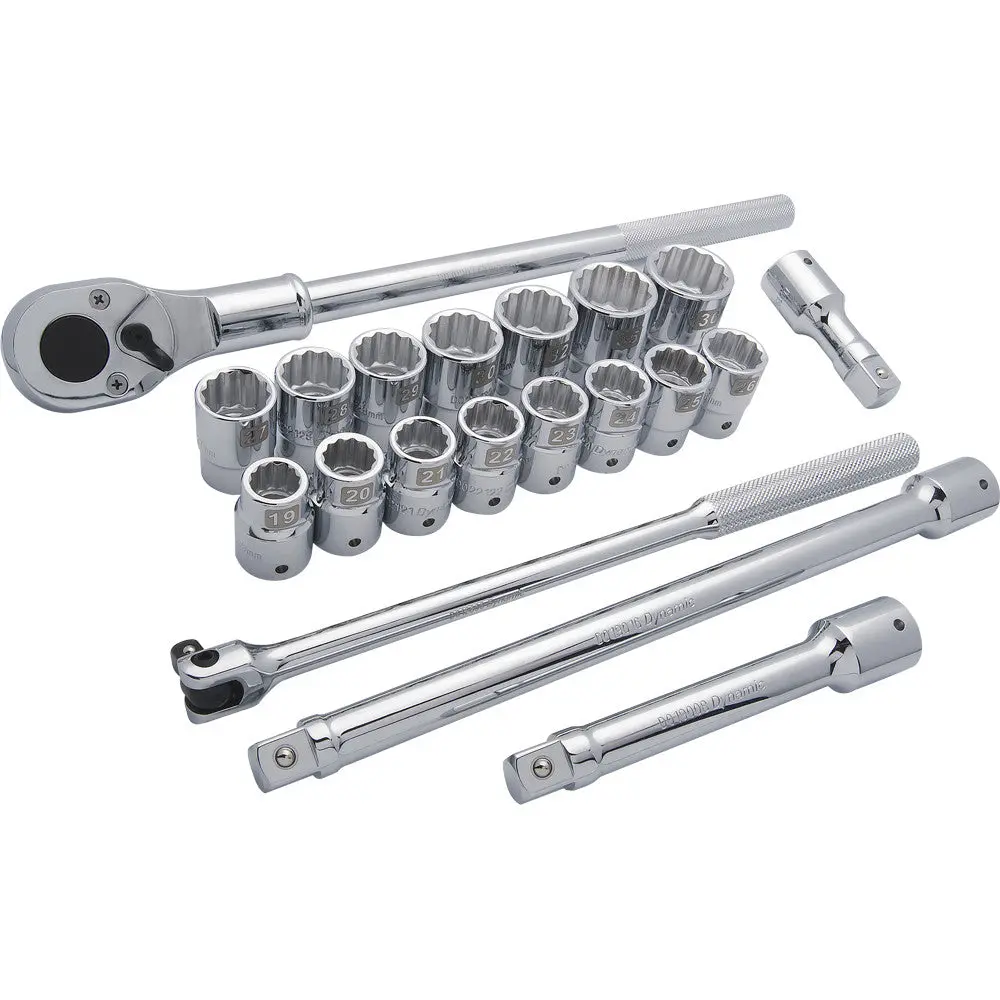 3/4" Drive 20 Piece 12 Point, Standard Length, Metric Socket Set, 19Mm - 36Mm 1
