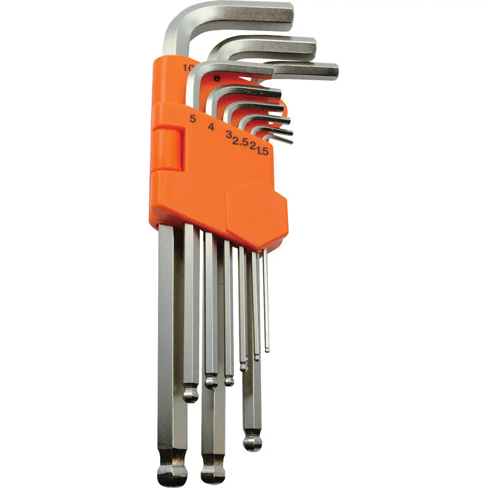 9 Piece Metric Ball End Long Hex Key Set, 1.5Mm - 10Mm 1