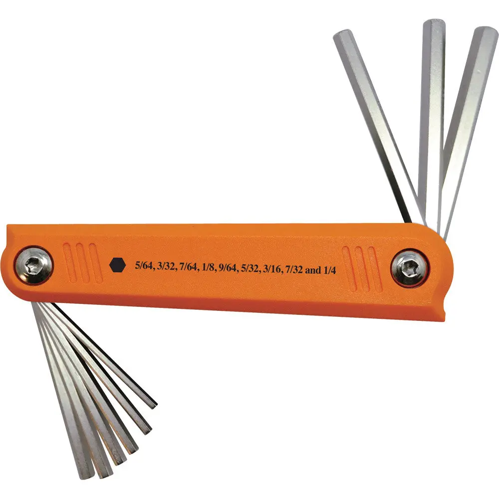 9 Piece Sae Folding Hex Key Set, 5/64" - 1/4" 1