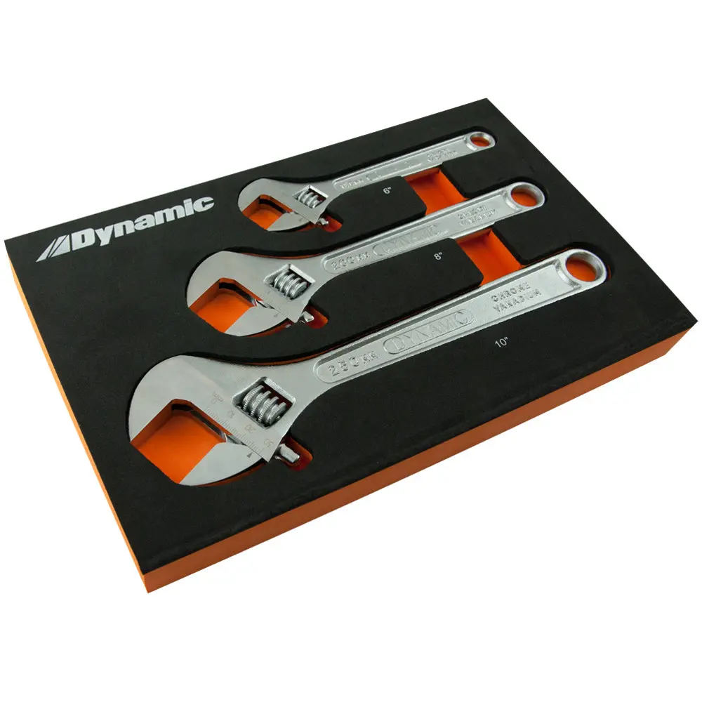 3 Piece Adjustable Wrench Set, Chrome Finish, 6", 8" & 10" 1