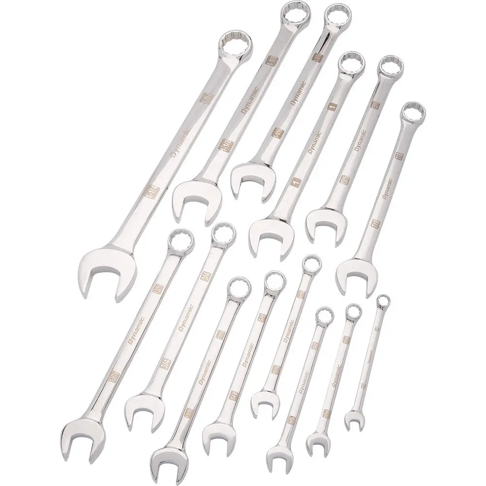14 Piece Sae Combination Wrench Set, Mirror Chrome Finish, 3/8" - 1-1/4" 1