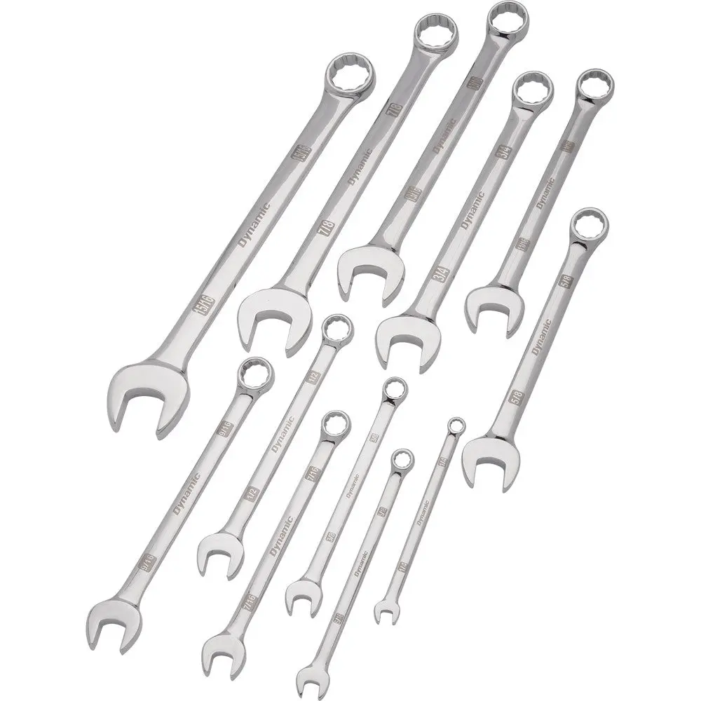 12 Piece Sae Combination Wrench Set, Mirror Chrome Finish, 1/4" - 15/16" 1