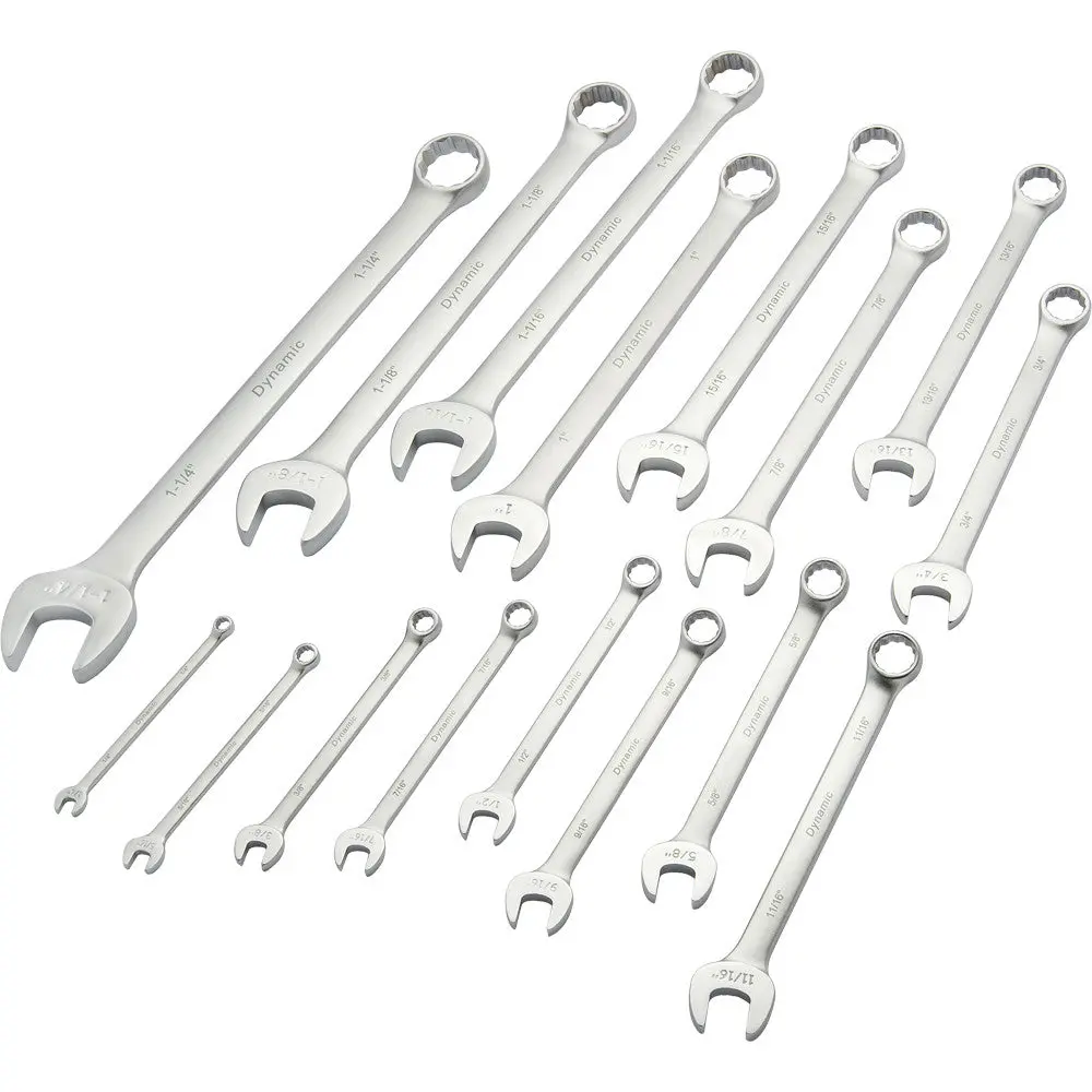 16 Piece Sae Combination Wrench Set, Contractor Series, Satin Finish, 1/4" - 1-1/4" 1