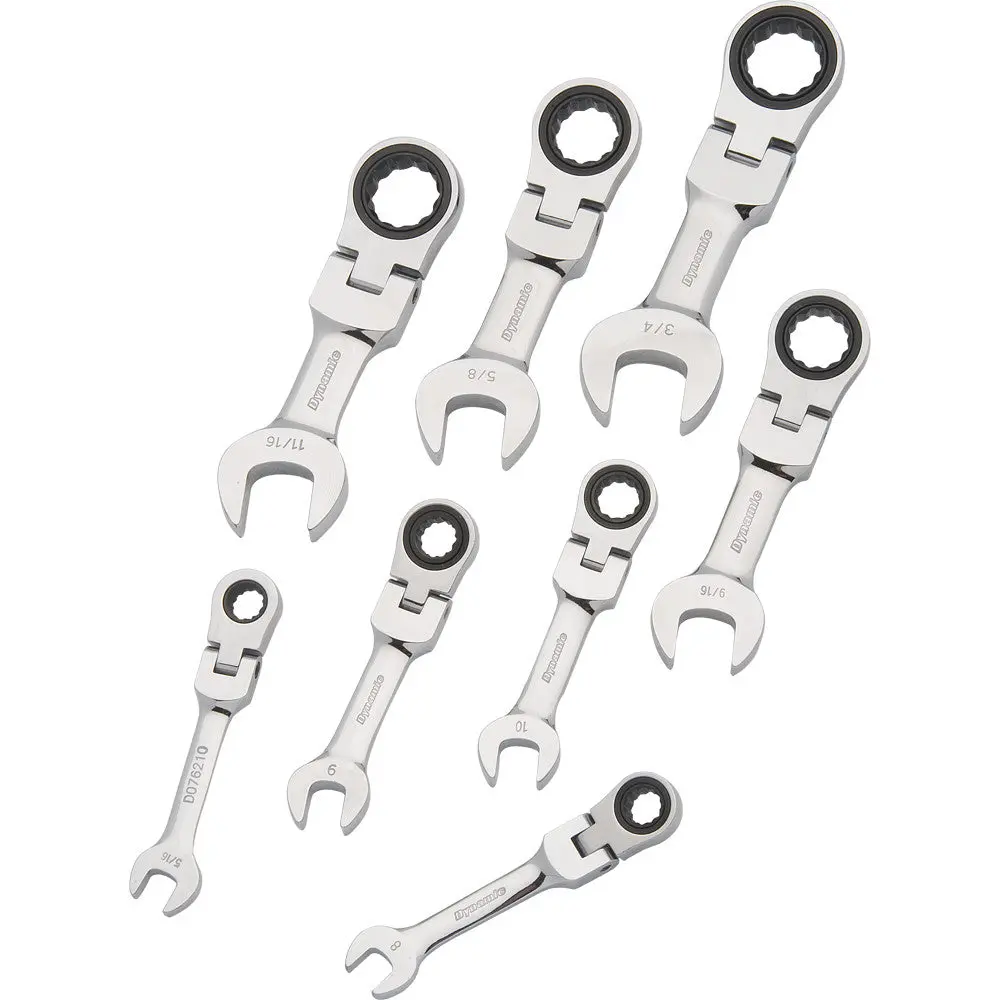 8 Piece Sae Stubby Flex Head, Combination Ratcheting Wrench Set, 5/16" - 3/4" 1
