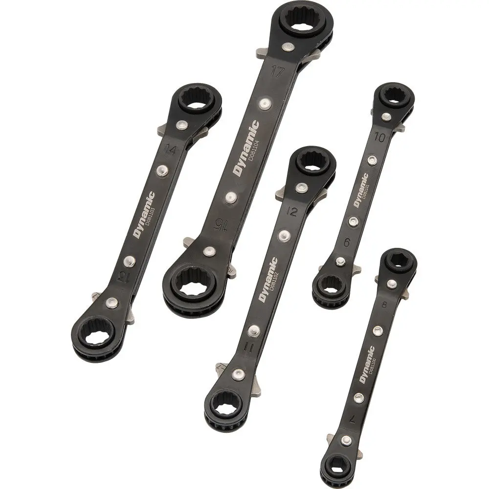 5 Piece Metric Double Box End, Reversible Ratcheting Wrench Set, 25° Offset 1