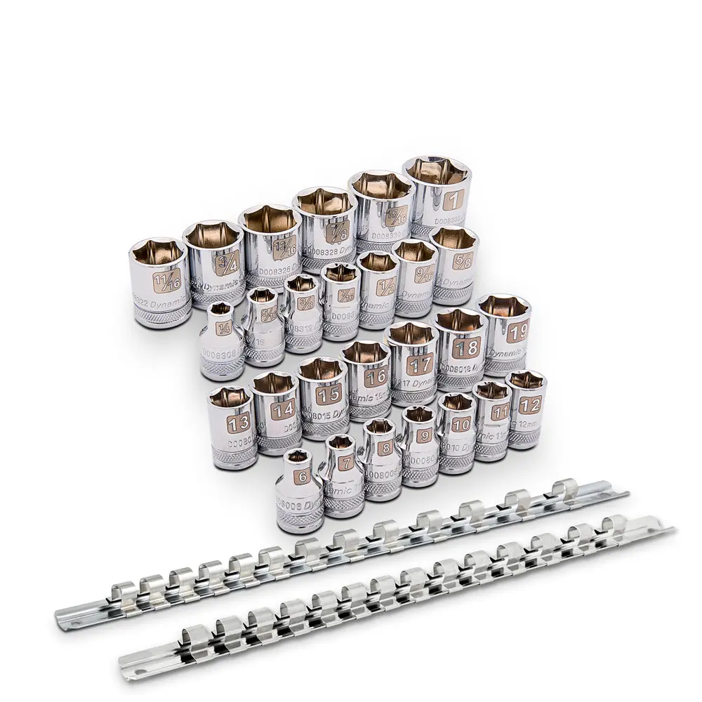 3/8" Drive 27 Piece 6 Point, Sae/Metric Standard Socket Set, 1/4" - 1", 6 - 19Mm 1