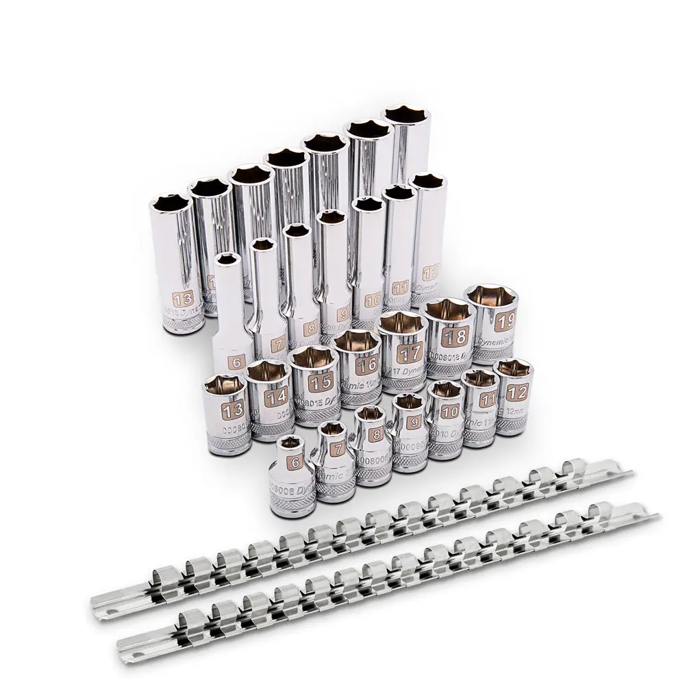 3/8" Drive Socket Set, 28 Pieces, Standard & Deep Length, 6 Point, Metric, 6Mm - 19Mm 1